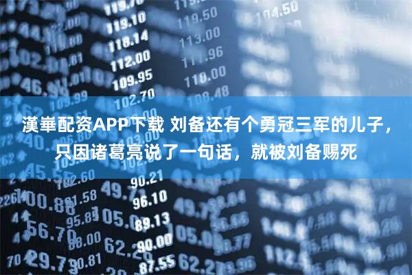 漢崋配资APP下载 刘备还有个勇冠三军的儿子，只因诸葛亮说了一句话，就被刘备赐死