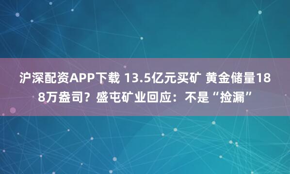 沪深配资APP下载 13.5亿元买矿 黄金储量188万盎司?盛屯矿业回应:不是“捡漏”